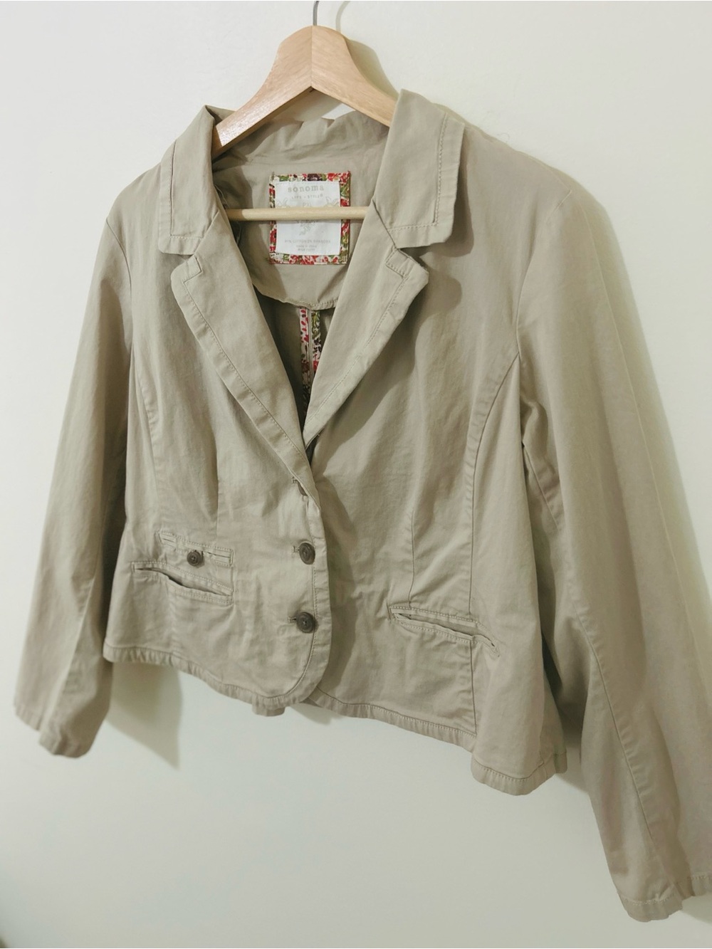 Vintage Y2K Sonoma Jean Company Beige Cotton Cropped Jacket Petite XL